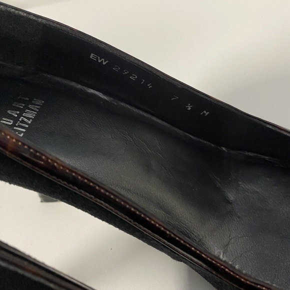 Stuart Weitzman Pump Black Suede Tortoise Shell Patent Trim Cap Point To… - Picture 4 of 10